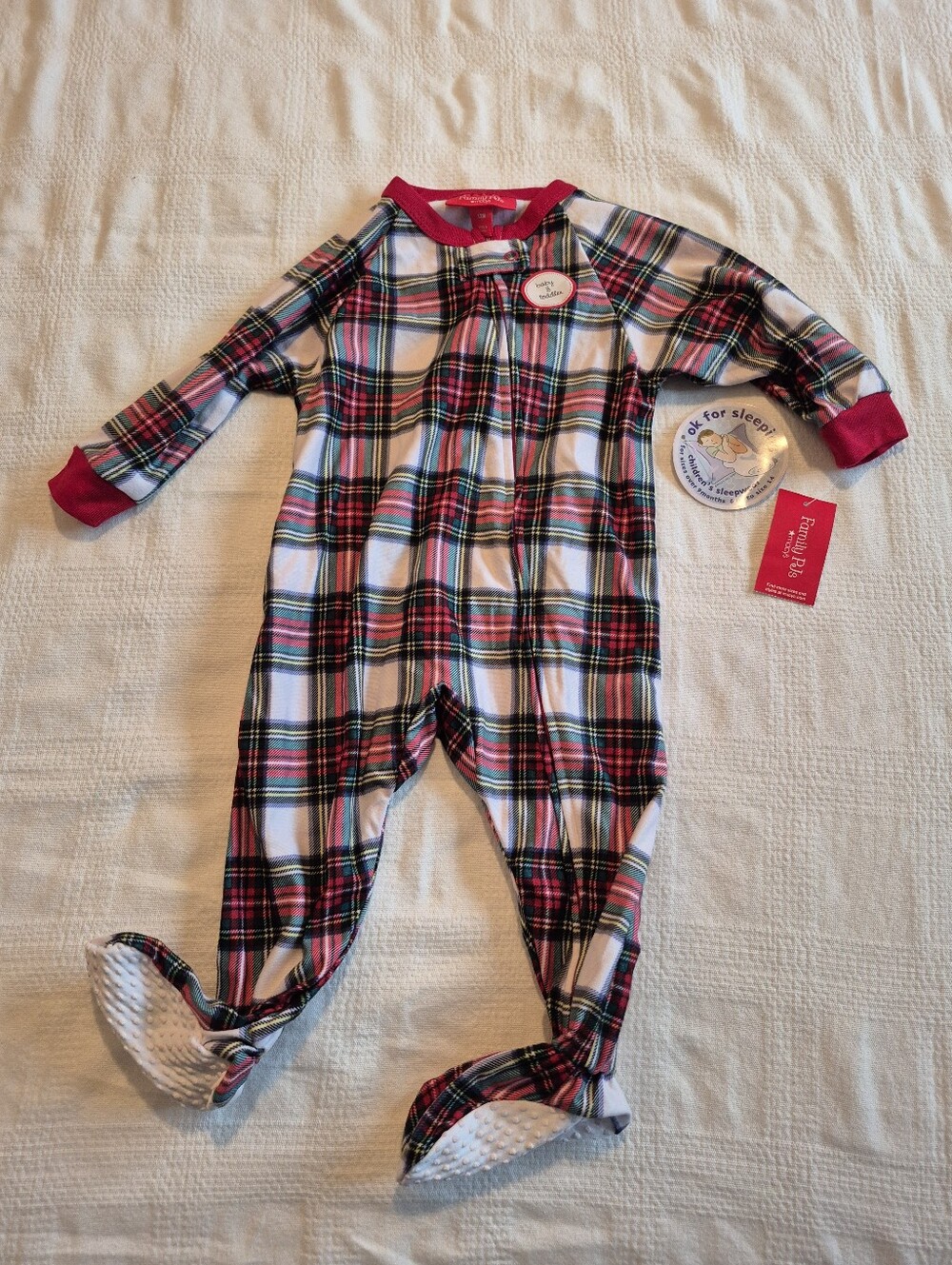 Macy's girls or boys 12 months footie pajama, zip closure, Stewart Plaid NEW